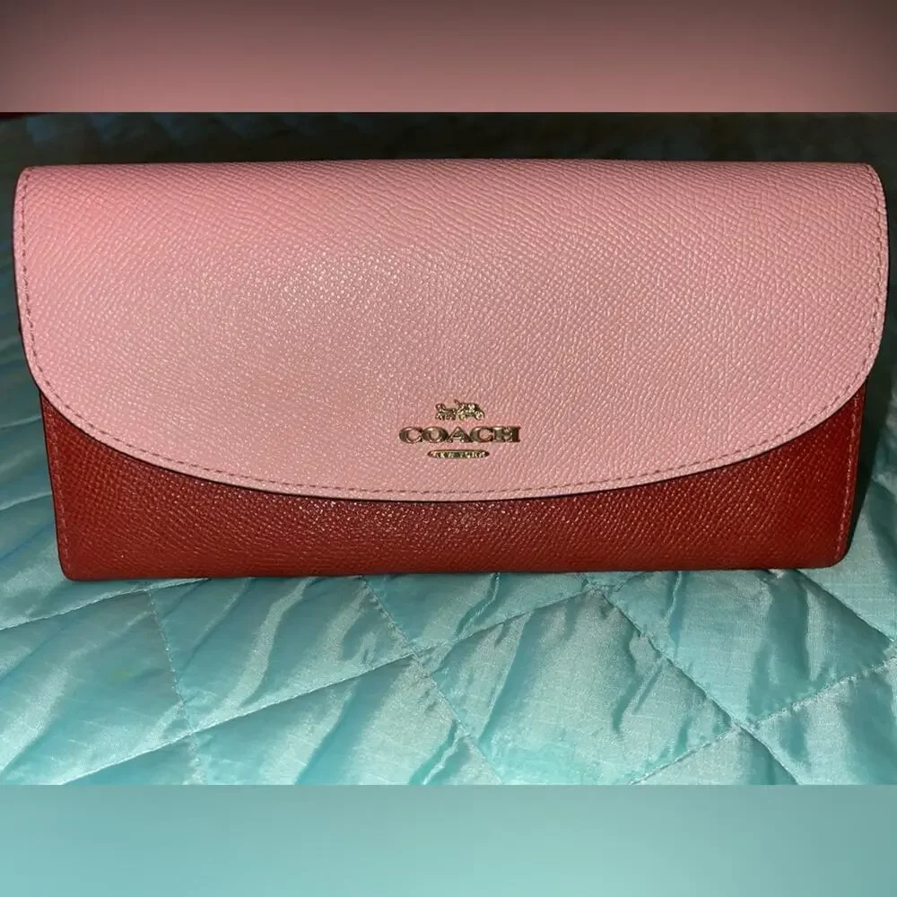 Coach Slim Envelope Wallet F26457 Terracotta Blush Colorblock Crossgrain EUC